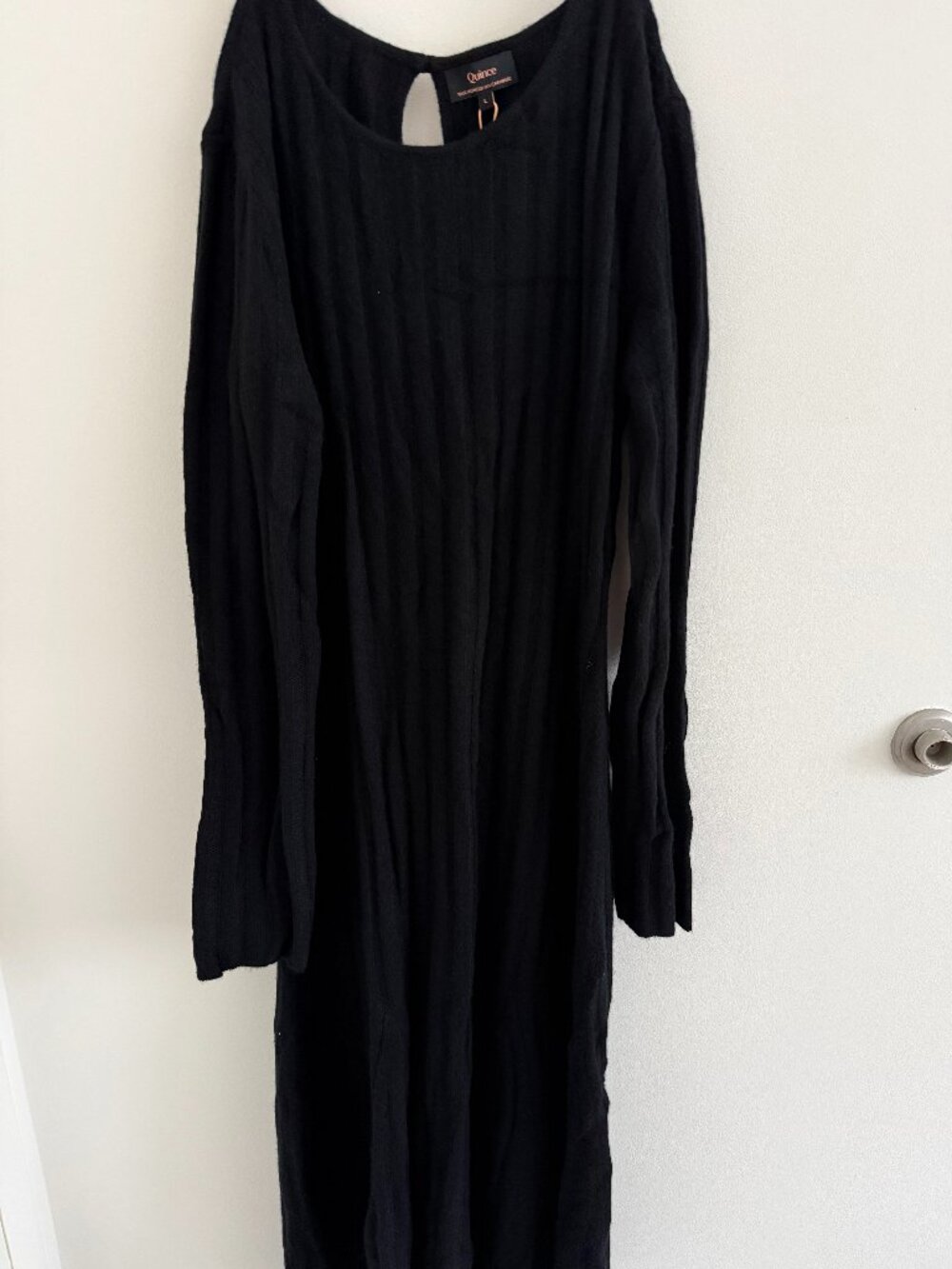 Quince Mongolian Cashmere Wide-Rib Midi Dress — Size L — Black — NWT